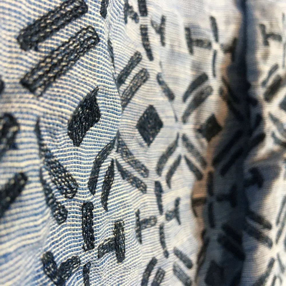 Anthropologie Odille Skirt 4 Blue Linen Blend Layered Embroidered A Line Knee